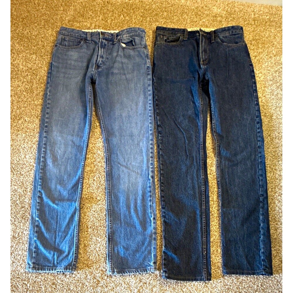 Lands' End Jeans Men's Straight Fit Blue Cotton Denim 5-Pocket /2 pair 32 waist